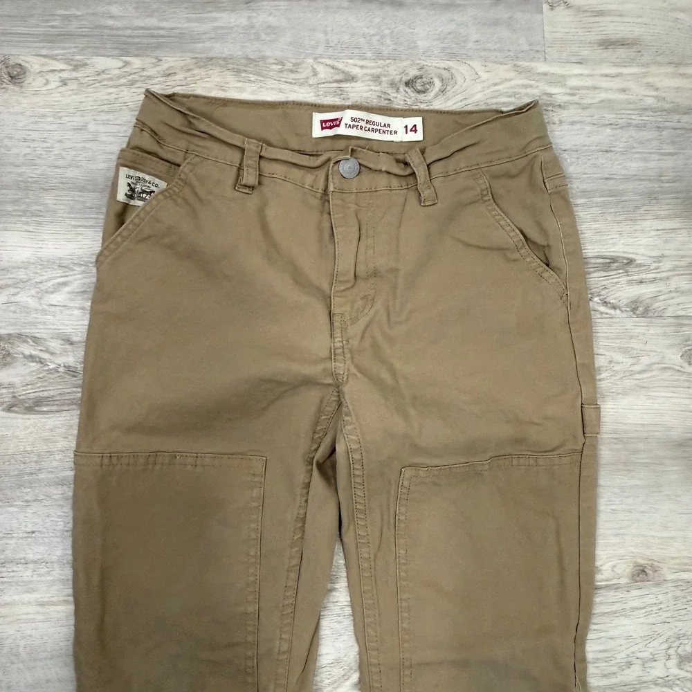 Levis 502 Regular Taper Carpenter Pants Tan Khaki Kids Size 14 Double‎ Knee